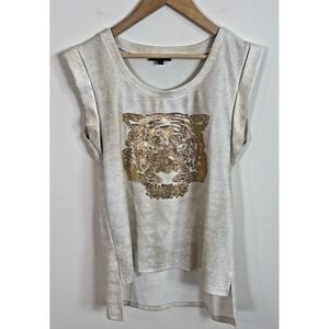 Very J Gold Tiger Shirt Womens Sz S Metallic Sleeveless Tunic Top Boxy Jersey